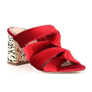Marchesa Muse by Marchesa Iris Velvet Knotted Dress sandals Red GOLD HEELS